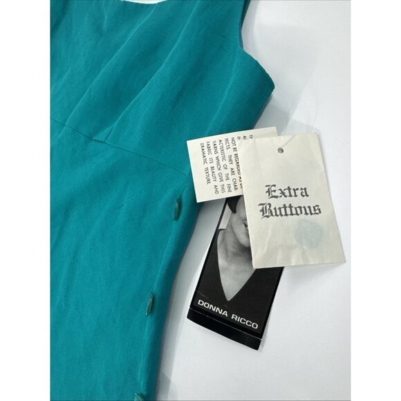 Vintage DONNA RICCO Sleeveless Dress Womes 8P Green Linen Lined A-Line Y2K NEW - Picture 5 of 12